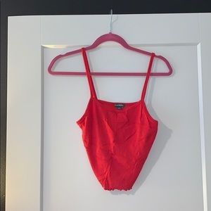 Cropped, red, tank top.